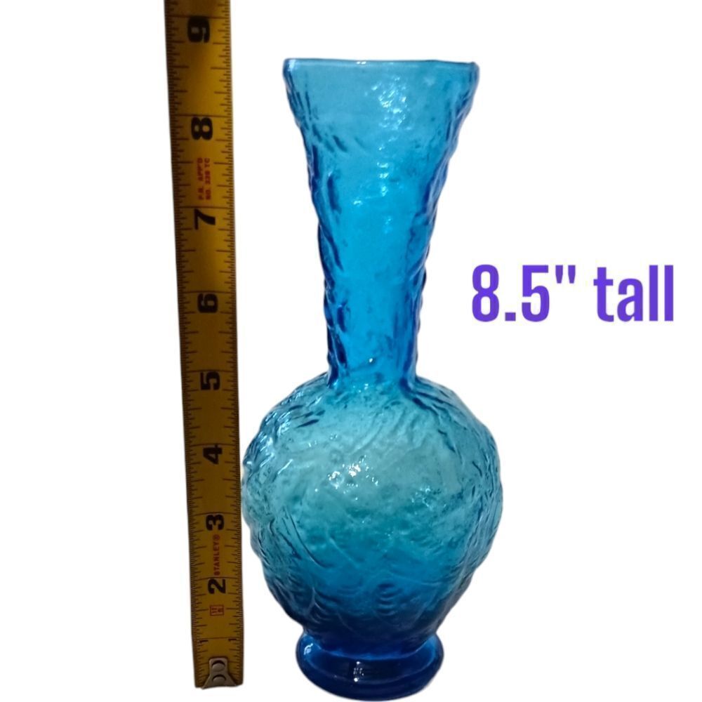 Empoli Glass Embossed Vase Flared Blue Textured Italian Ikebana MCM Abstract - Picture 2 of 15
